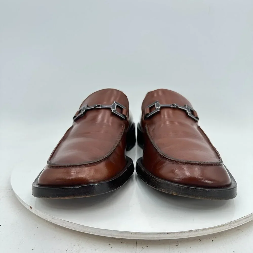 Gucci Men Size EU 40E US 6.5 Brown Leather Silver Horsebit Slip On Loafer Shoes